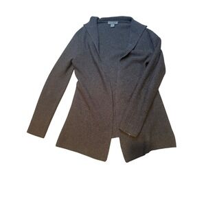 Lulu Bravo 100% Cashmere Ribbed‎ Collarless Open Front Cardigan Sweater XL Gray